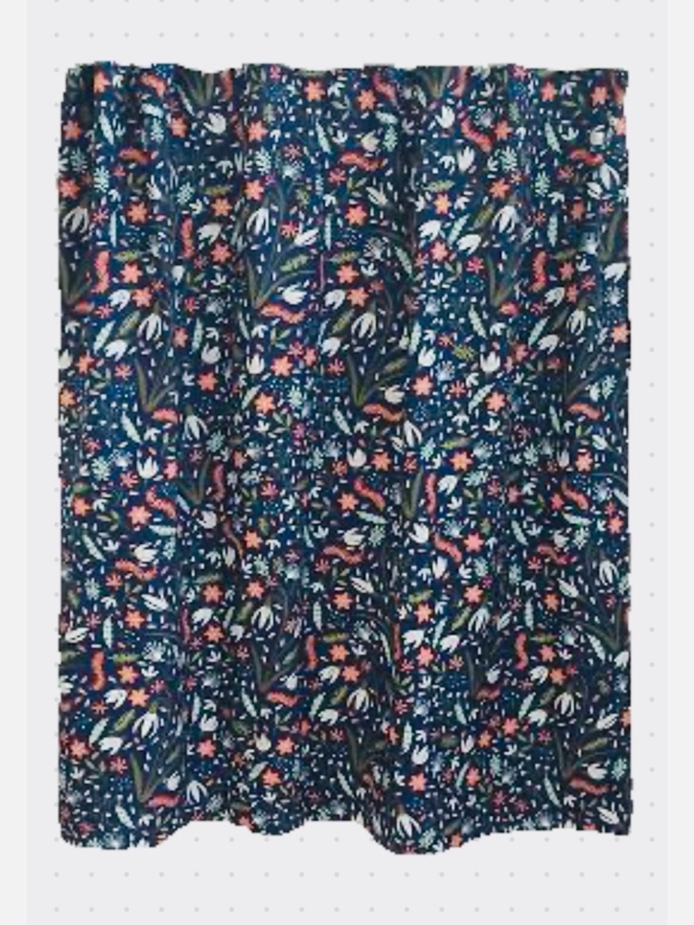 Navy Floral shower Curtain Panel with Pink & White Accents